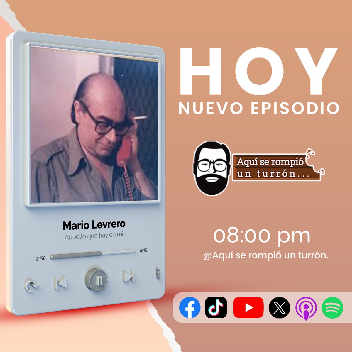 PodcastTurron's tweet photo. Hoy en punto de las 8:00 pm, no te pierdas nuestro pódcast "Aquí se rompió un turrón" Nuevo episodio, Mario Levrero, Aquello que hay en mi.
Gratis en:
Spotify:
https://t.co/HFu18tPetD
Apple Podcast:
https://t.co/9SbpsZP1IA
YouTube:
https://t.co/5sd8SKDQSN https://t.co/EW9wpYA4SR