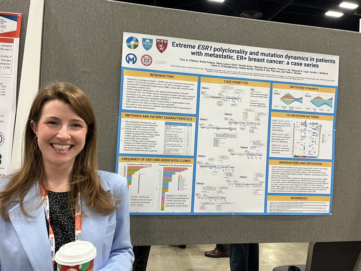 MGH Breast Oncology (@mghbreastonc) on Twitter photo #SABCS24 P3-05-16 | <a href="/tess_omeara/">Tess O'Meara, MD, MHS</a> presented a case series of 7 patients with extreme ESR1 polyclonality to showcase the biologic importance of this in ER+ metastatic #BreastCancer
Key Topics:
π Frequency of ESR1 and associated clones
π Mutation dynamics
π Co-mutation patterns #SABCS24 P3-05-16 | <a href="/tess_omeara/">Tess O'Meara, MD, MHS</a> presented a case series of 7 patients with extreme ESR1 polyclonality to showcase the biologic importance of this in ER+ metastatic #BreastCancer
Key Topics:
π Frequency of ESR1 and associated clones
π Mutation dynamics
π Co-mutation patterns