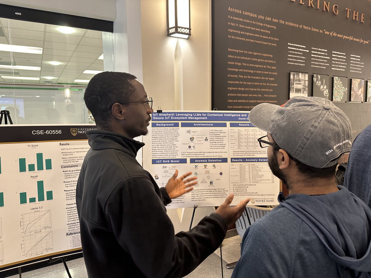 Meng_CS's tweet photo. #LLM course is finished with a successful #poster session. We had TEN projects & posters, with topics spanning from #foundation_model, LLM efficiency, #RAG, #longcontext LLM, to LLM for #coding, #IoT, #finance, etc. We thank the department @ND_CSE for supporting this event! https://t.co/6wtBsPmTjm