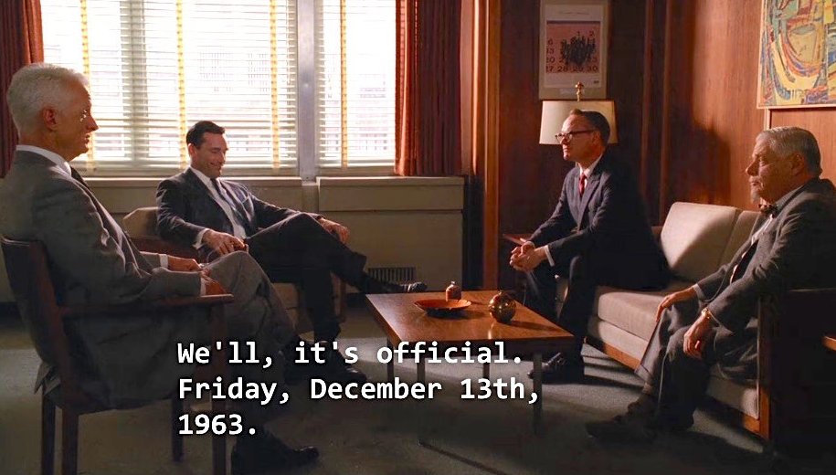 MadMenQts's tweet photo. On this day, 61 years ago, a new partnership was formed. #SterlingCooperDraperPryce #OnThisDay December 13, 1963 https://t.co/T4yhuViloX