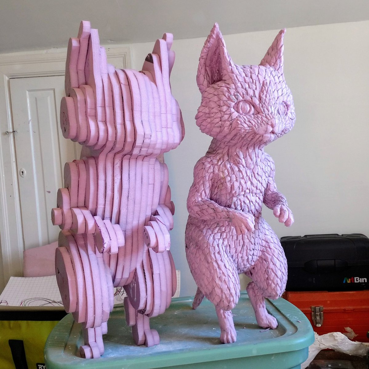 thecraftlocust's tweet photo. Guy @HomeDepot : "Why are you always in here buying single sheets of XPS? Must be a small project."
Me: "Actually, it's kind of a big deal for me, historically."
#palico #xpscarving #monsterhunter #monsterhunterprops #insulationfoam https://t.co/9G372G74wK