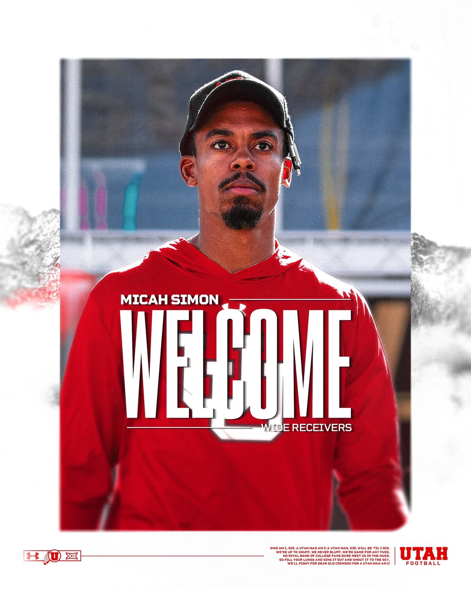 Utah Football (@utah_football) on Twitter photo 𝐔𝐓𝐀𝐇‼️ Join us in welcoming the newest additions to our 𝐅𝐀𝐌𝐈𝐋𝐘‼️
RB Coach | <a href="/CoachAtuaia/">Mark Atuaia</a>
WR Coach | <a href="/micahsimon_/">Micah Simon</a>
📰: utahutes.com/news/2024/12/1…
#GoUtes 𝐔𝐓𝐀𝐇‼️ Join us in welcoming the newest additions to our 𝐅𝐀𝐌𝐈𝐋𝐘‼️
RB Coach | <a href="/CoachAtuaia/">Mark Atuaia</a>
WR Coach | <a href="/micahsimon_/">Micah Simon</a>
📰: utahutes.com/news/2024/12/1…
#GoUtes