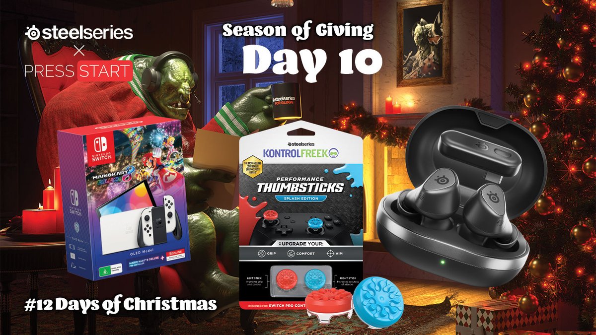 🎄 Day 10 of the SteelSeries ANZ x <a href="/PressStartAU/">PressStartAustralia</a> #12DaysOfChristmas competition!🎄 

WIN a set of <a href="/SteelSeries/">SteelSeries</a> Arctis GameBuds, <a href="/KontrolFreek/">KontrolFreek</a> Joy-Con Splash Thumbsticks, and a Nintendo Switch OLED Mario Kart Bundle!🏎️💨

Enter here ⤵️
gleam.io/kU5YE/steelser… (ANZ only)
