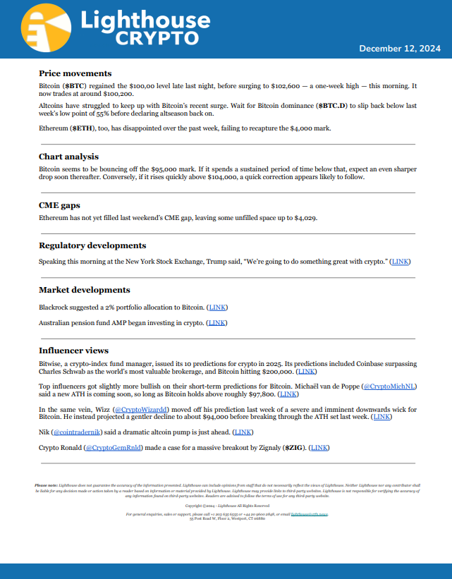 LighthouseCRPTO's tweet photo. Lighthouse Crypto brief for December 9, 2024 $BTC $ETH $ZIG

PDF available here: https://t.co/XMGWYuzI9d https://t.co/XgBtPqjaJN