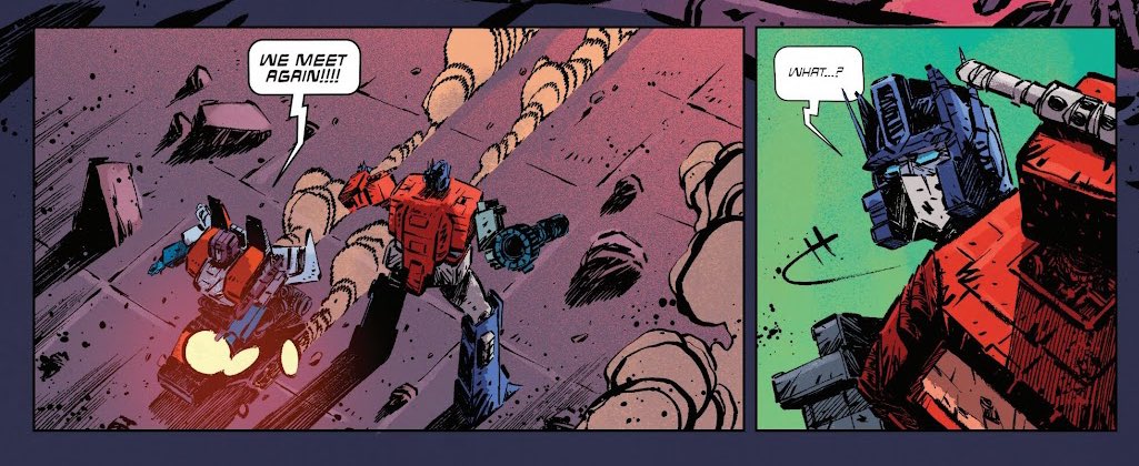 ZakuZer0's tweet image. Optimus expecting a Mach 10 Seeker

#Transformers #TransformersSkybound #Skybound
 #Starscream #OptimusPrime