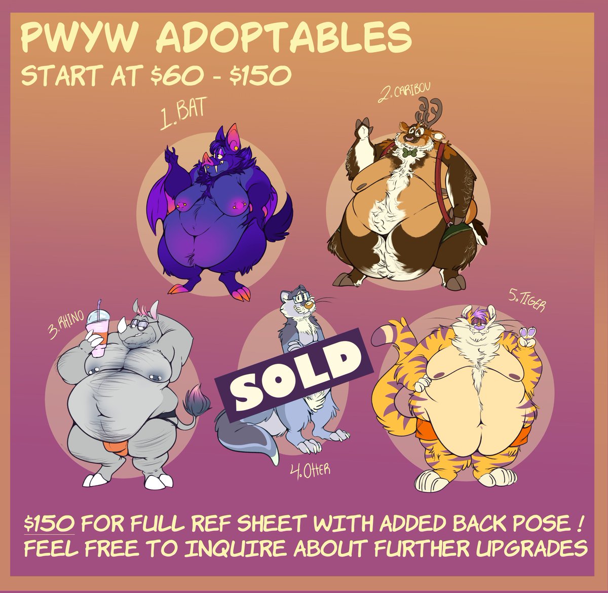 4/5 chubby animals still up for sale! 

rts super appreciated, I need to take care of some car maintenance! ;o;