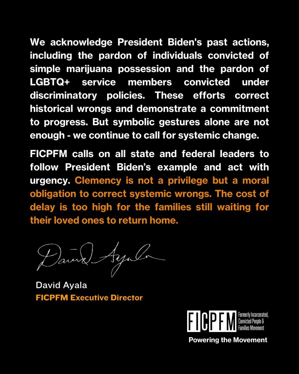 President Biden just granted the largest clemency in modern history—1,500 sentences commuted &amp; 39 pardons. It’s a step forward, but it should have happened sooner to inspire state-level change. Clemency can’t restore lost time, but it can right past wrongs. #ClemencyNow