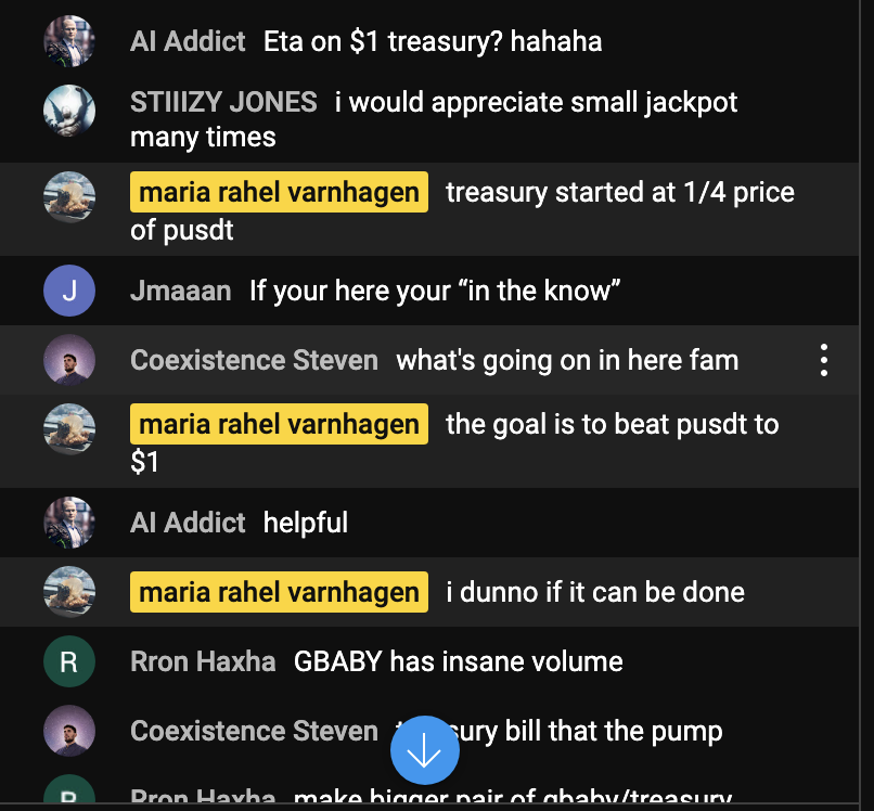 atropa_pls's tweet photo. Very bullish statements from Maria about $Tbill. Says that Treasury Bill will beat USDT to $1 👀 https://t.co/VGmGnyiBlh