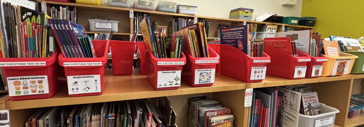 I made these social studies/history/science topic bins for students and staff this year- something I’ve wanted to do for a while. So pleased that teachers are using them and taking the whole bin! 📚 #ONSchoolLibraries