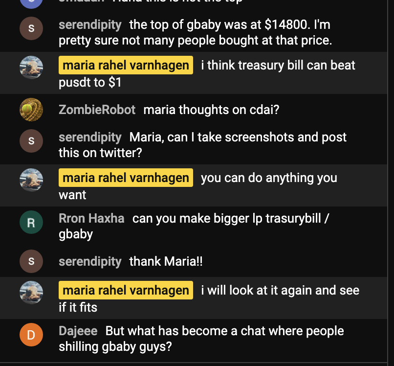 atropa_pls's tweet photo. Very bullish statements from Maria about $Tbill. Says that Treasury Bill will beat USDT to $1 👀 https://t.co/VGmGnyiBlh