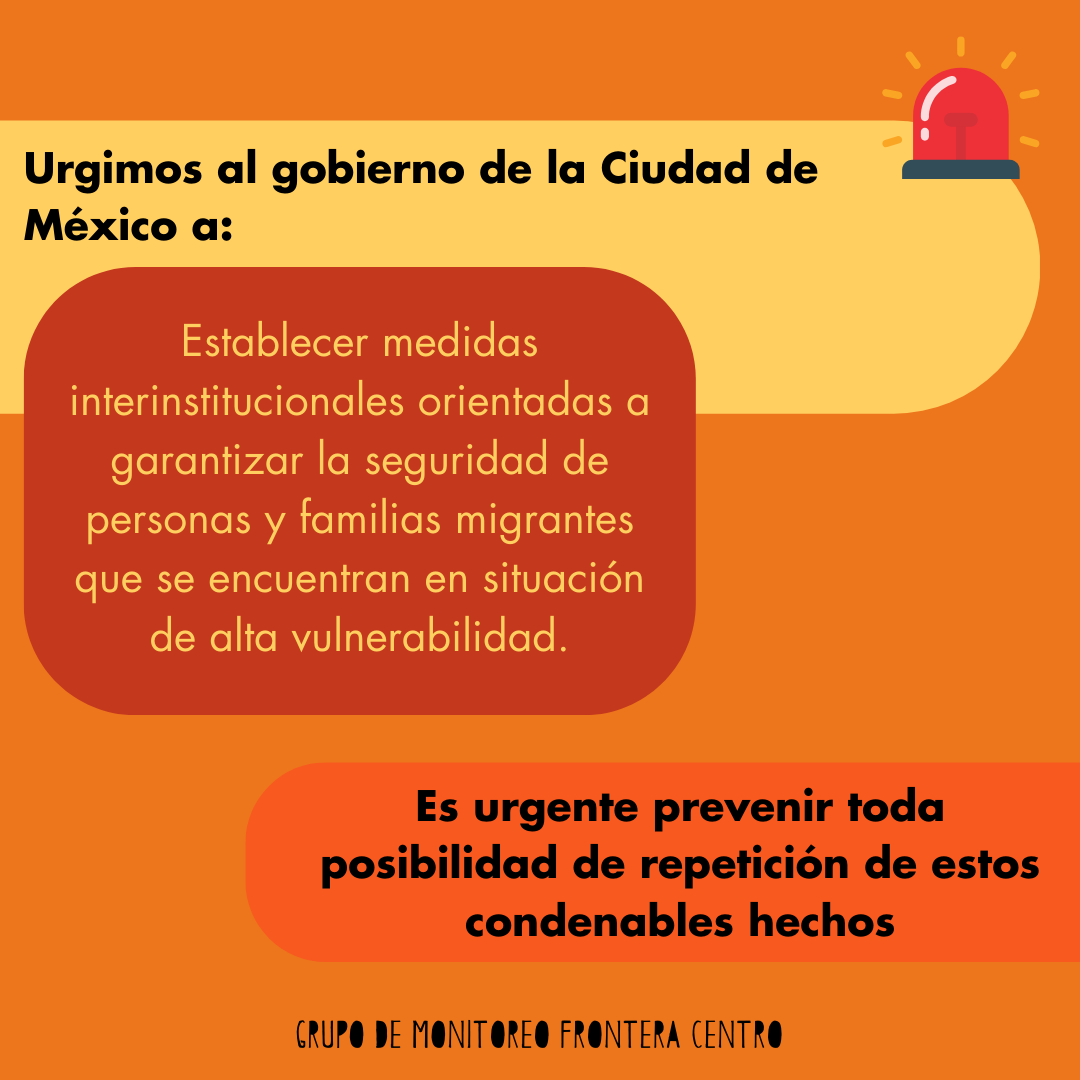 Grupo de Monitoreo Frontera Centro (@frontera_centro) on Twitter photo ⚠️⚠️⚠️⚠️
Desde el Grupo de Monitoreo <a href="/frontera_centro/">Grupo de Monitoreo Frontera Centro</a> expresamos nuestra profunda preocupación por lo sucedido anoche en el campamento de personas y familias migrantes de Vallejo, alcaldía Gustavo A. Madero.
Atento llamado a las autoridades 👇 ⚠️⚠️⚠️⚠️
Desde el Grupo de Monitoreo <a href="/frontera_centro/">Grupo de Monitoreo Frontera Centro</a> expresamos nuestra profunda preocupación por lo sucedido anoche en el campamento de personas y familias migrantes de Vallejo, alcaldía Gustavo A. Madero.
Atento llamado a las autoridades 👇