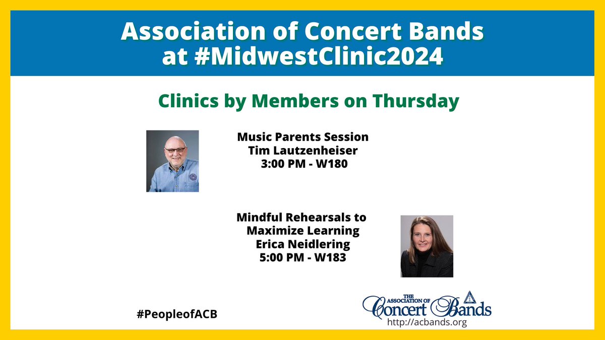 Going to the <a href="/midwestclinic/">The Midwest Clinic</a>?  Check out these clinics by our members.  #PeopleofACB #midwest #concertband