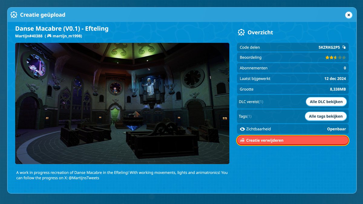 MartijnsTweets's tweet photo. Een eerste versie van mijn Dance Macabre in Planet Coaster 2 is geüpload! 
Download deze via de code: 5KZRKG2P5

#Efteling #planetcoaster2 https://t.co/IPNlclYc7B