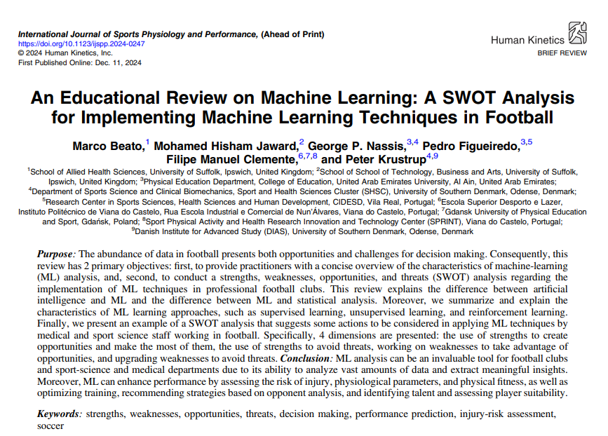 TalkinSPORTSCI's tweet photo. An Educational Review on Machine Learning: 
A SWOT Analysis for Implementing Machine Learning Techniques in Football⚽️

✍️@MarcoBeato1 et al. 
📂https://t.co/hJVD2QeRJ0
📺https://t.co/4j5Hd5tEp4 https://t.co/r1K0stvfLO