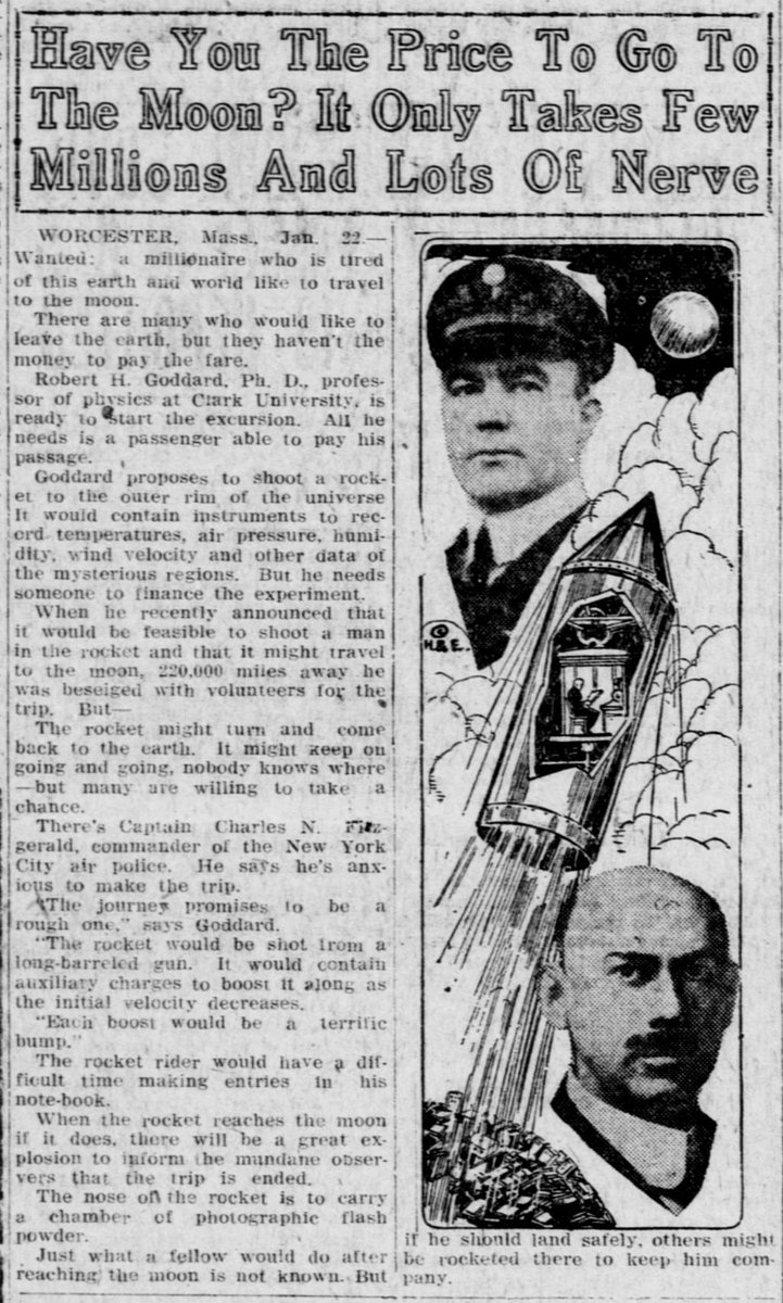 Proto Elon!

1921 article foreshadowing private space exploration a century later.  <a href="/elonmusk/">Elon Musk</a>