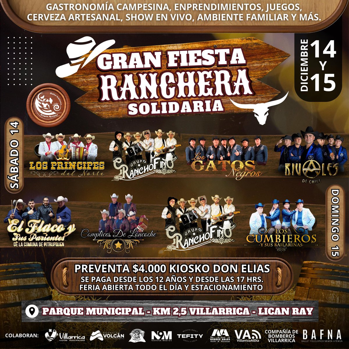 VillarricaMuni's tweet photo. 🔵Una gran Fiesta Ranchera Solidaria se realizará este fin de semana en Villarrica, específicamente en el Parque Municipal, kilómetro 2.5 de la Ruta Villarrica-Lican Ray. https://t.co/H2Wikw2Fl2