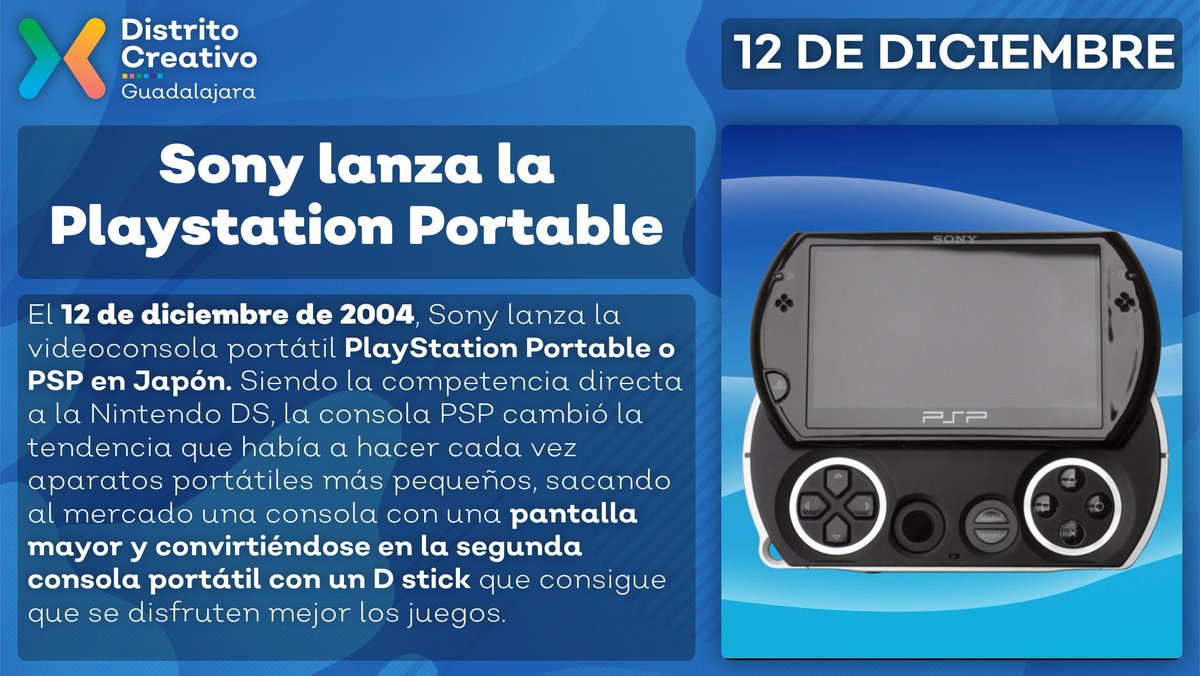 DistCreativo's tweet photo. 🎮Hace 20 años, Sony saco la PSP. Una consola que dio un gran avance a las consolas portátiles en la industria. #Efemérides #PlayStation #Videojuegos https://t.co/wHbJedNwgF
