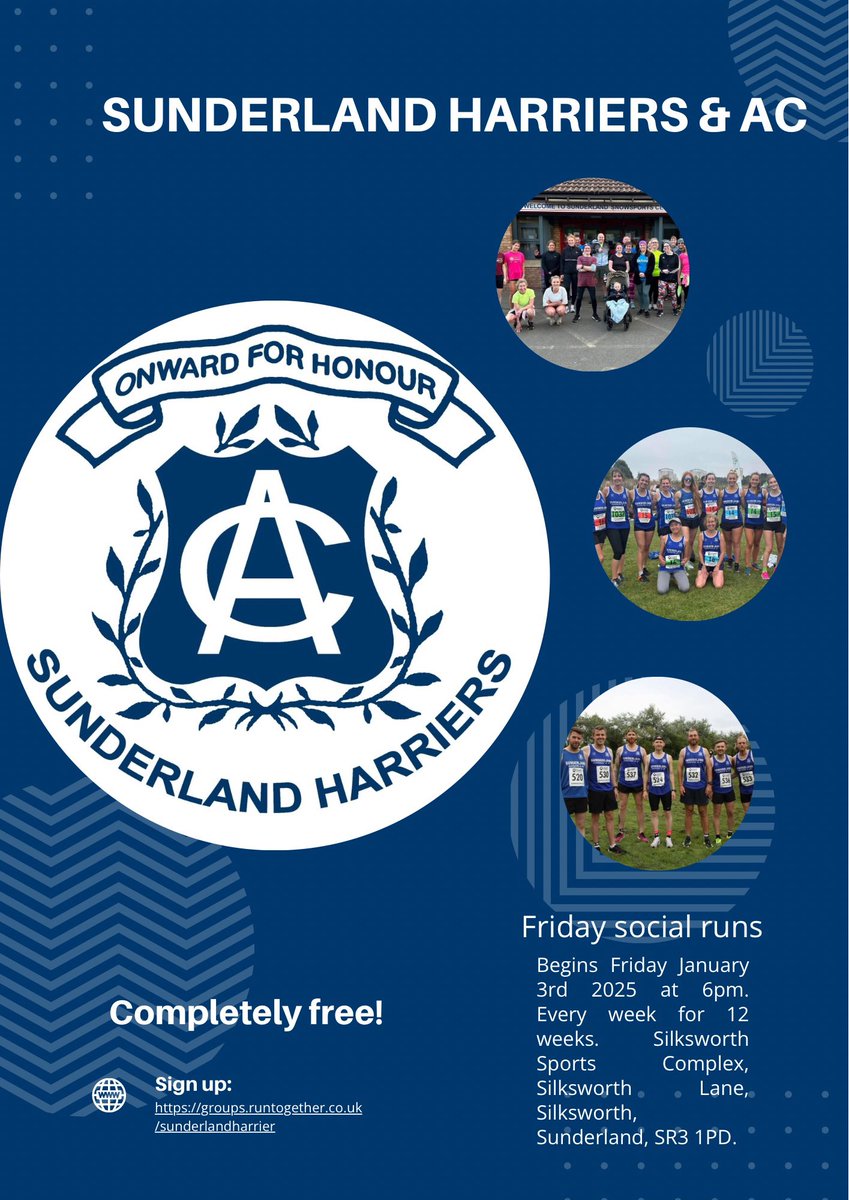 New Friday night running group in 2025! Everyone welcome, please spread the word.

For more information and to sign up please visit this link:    groups.runtogether.co.uk/sunderlandharr…