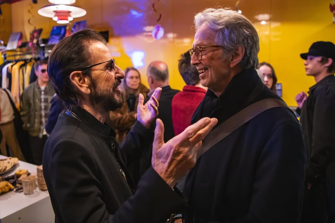 EricClapton's tweet photo. Last night, Eric Clapton attended the celebration of @ringostarrmusic's new album 'Look Up' at Third Man Records with @ronniewood, @davidgilmour, @MelanieCmusic, @JimmyPage, @ScarlettSabet, Jools Holland, Bob Geldof and more! https://t.co/boNKPiQ60y