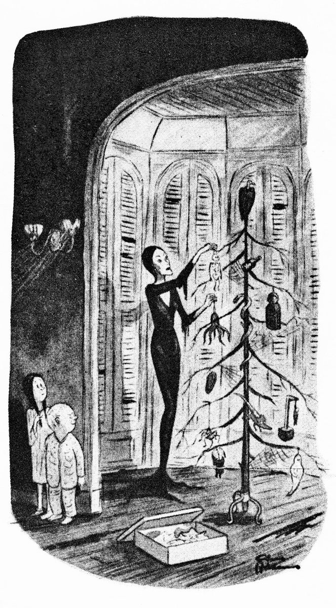 Sherylynn_R2's tweet photo. Illustration by Charles Addams (1946)
vs “Christmas with the Addams Family” episode (1965) https://t.co/Hv9XJzL9F7
