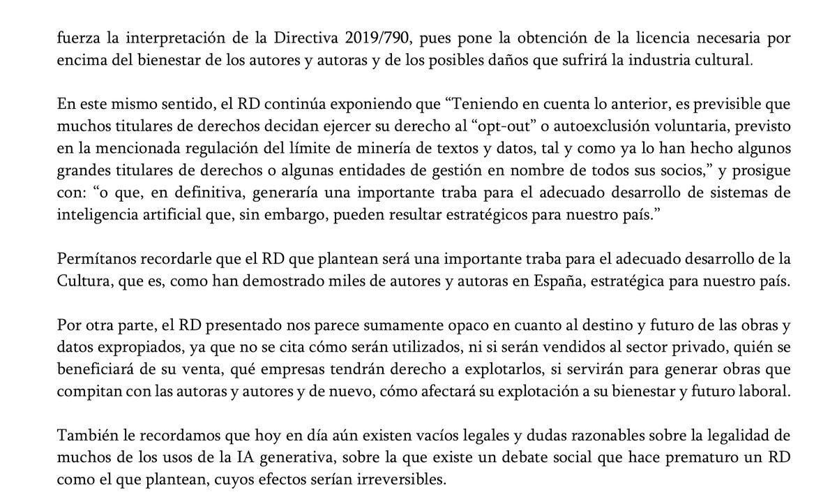 Carta al Ministerio sobre el Proyecto de Real Decreto de concesión de licencias colectivas para explotación masiva de obras protegidas por derechos de propiedad intelectual para el desarrollo de modelos de IA de uso general. Firman diversos colectivos, entre ellos <a href="/apc_comic/">APCómic</a> 1/2