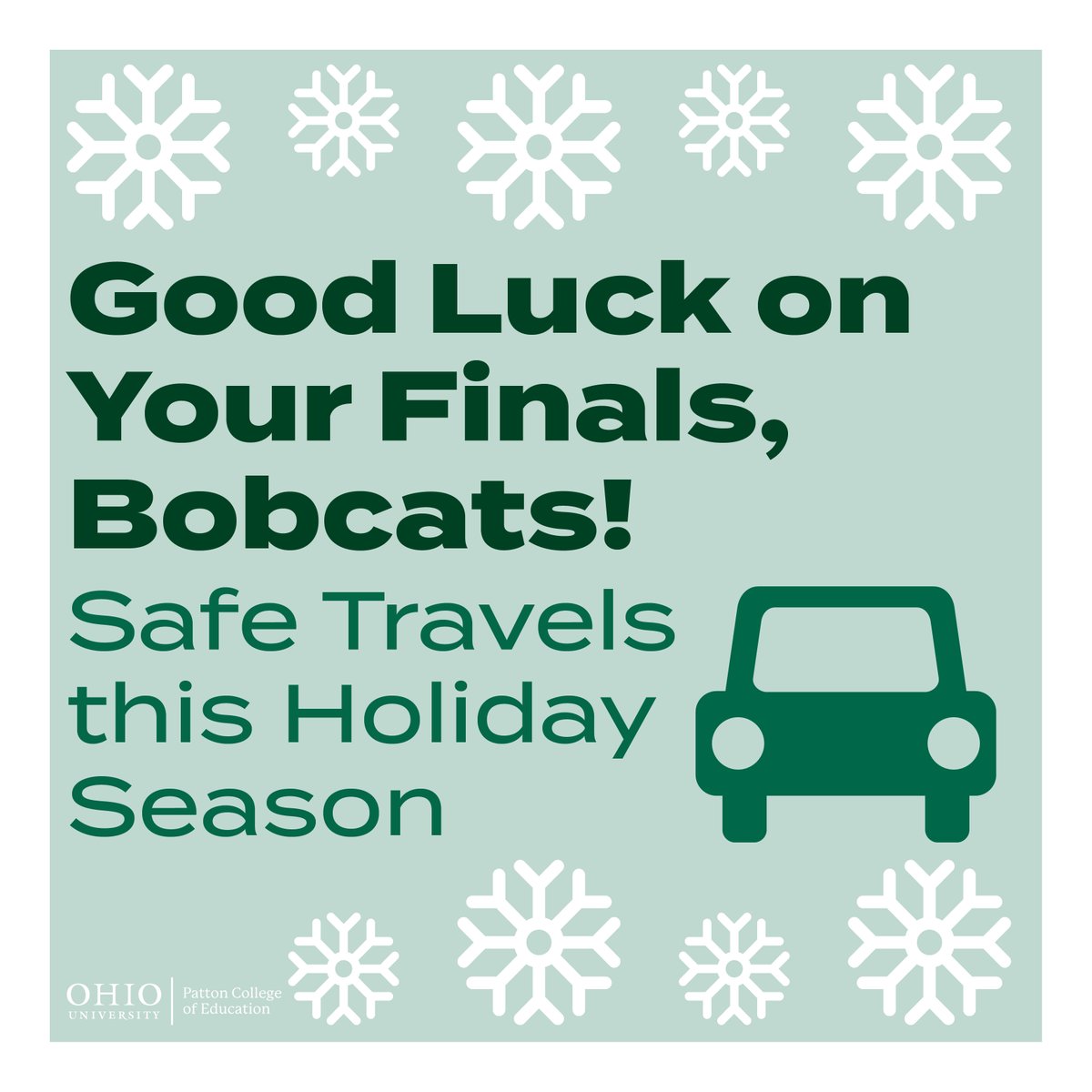 OHIOPattonCOE's tweet image. For those of you who are on the tail end of your finals, good luck and #FinishStrong!
And safe travels to all! Have a restful break and we&apos;ll see you next year!
#PattonProud #EndOfFallSemester