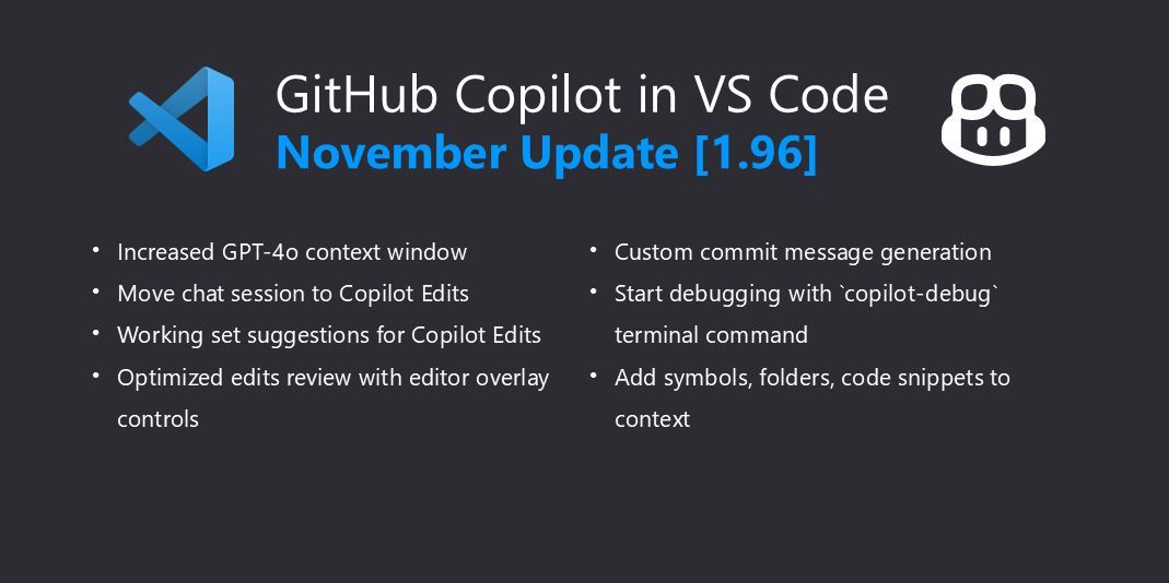 Visual Studio Code (@code) on Twitter photo The new <a href="/code/">Visual Studio Code</a> release has the latest GitHub Copilot features. Here’s what you need to know...
🧵 The new <a href="/code/">Visual Studio Code</a> release has the latest GitHub Copilot features. Here’s what you need to know...
🧵