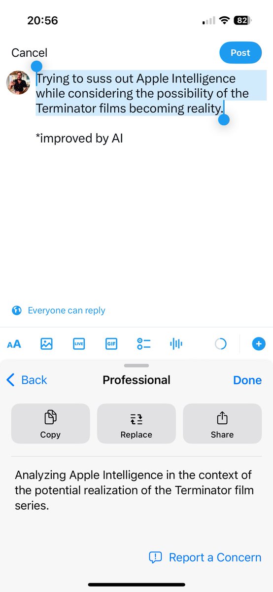 4lway's tweet photo. Analyzing Apple Intelligence in the context of the potential realization of the Terminator film series.

*improved by AI (see screenshot for original text) https://t.co/7zVDCD6Xld