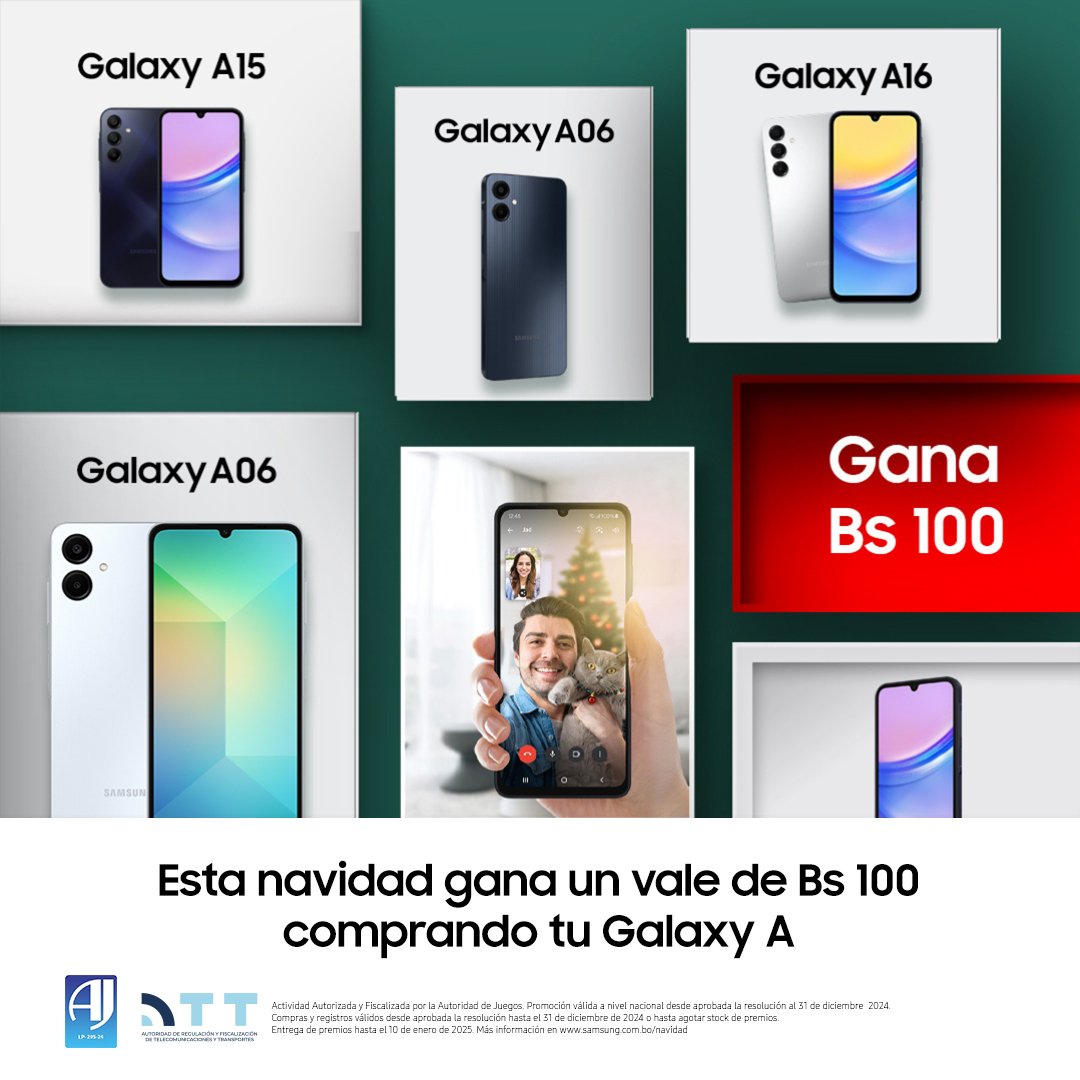 ¡Esta Navidad comparte y gana con Samsung!🎄✨ ​
Con Galaxy A, gana un vale de supermercado para tus compras navideñas. 🤳✨ ​

¿Qué comprarás para tu cena Navideña? ​
Obvio, #esSamsung 😉