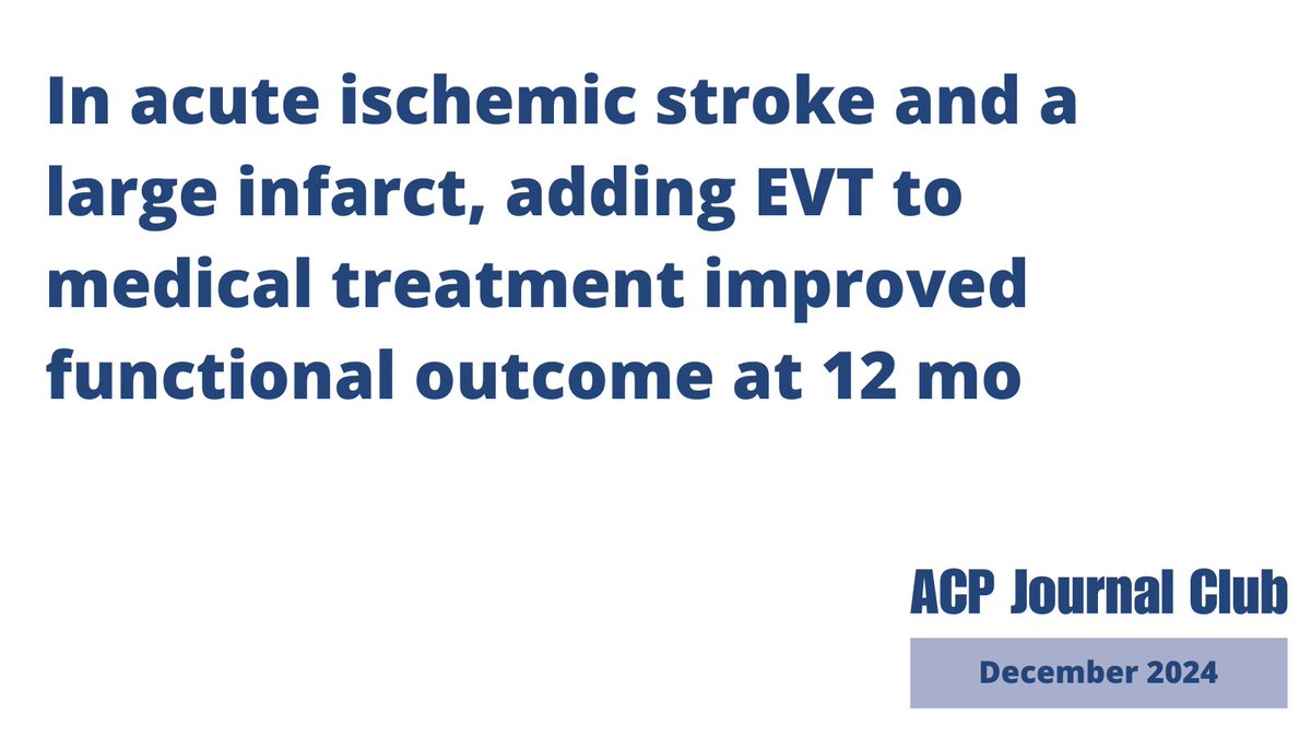For <a href="/ACPIMPhysicians/">ACP</a> Journal Club, research staff from <a href="/McMasterU/">McMaster University</a> and clinical editors summarize the best new evidence for internal medicine from over 120 clinical journals. Up now, COVID-19, ischemic stroke, and more. bit.ly/4f3dDbp