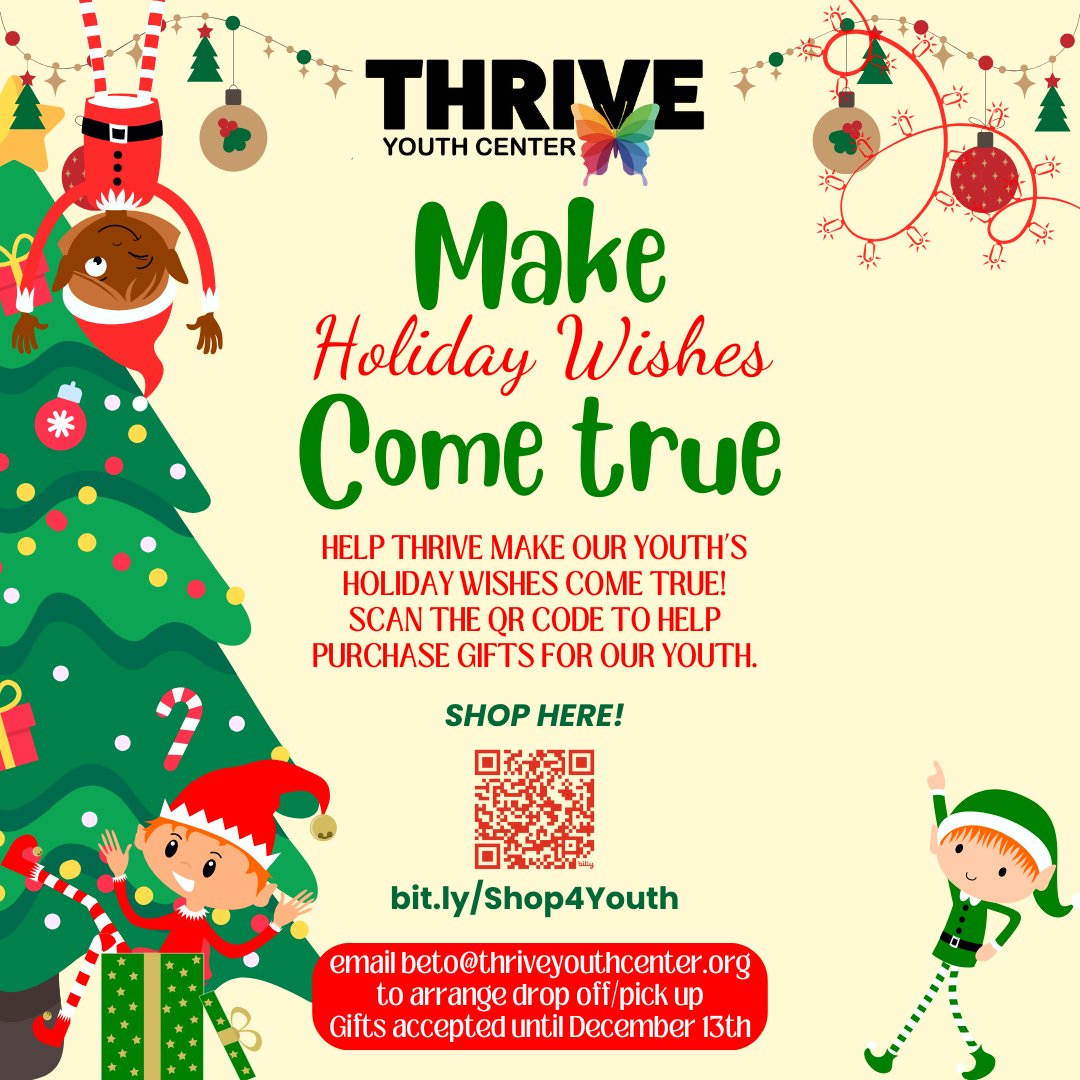 Looking to spread holiday cheer? 🎄 Consider buying some items for <a href="/ThriveYouthSA/">Thrive Youth Center</a> ! Help homeless young adults in San Antonio start their first apartments and enjoy some fun this year. ⭐️ Deadline Dec 18th! ⭐️ Amazon wishlist here --> amazon.com/hz/wishlist/ls…