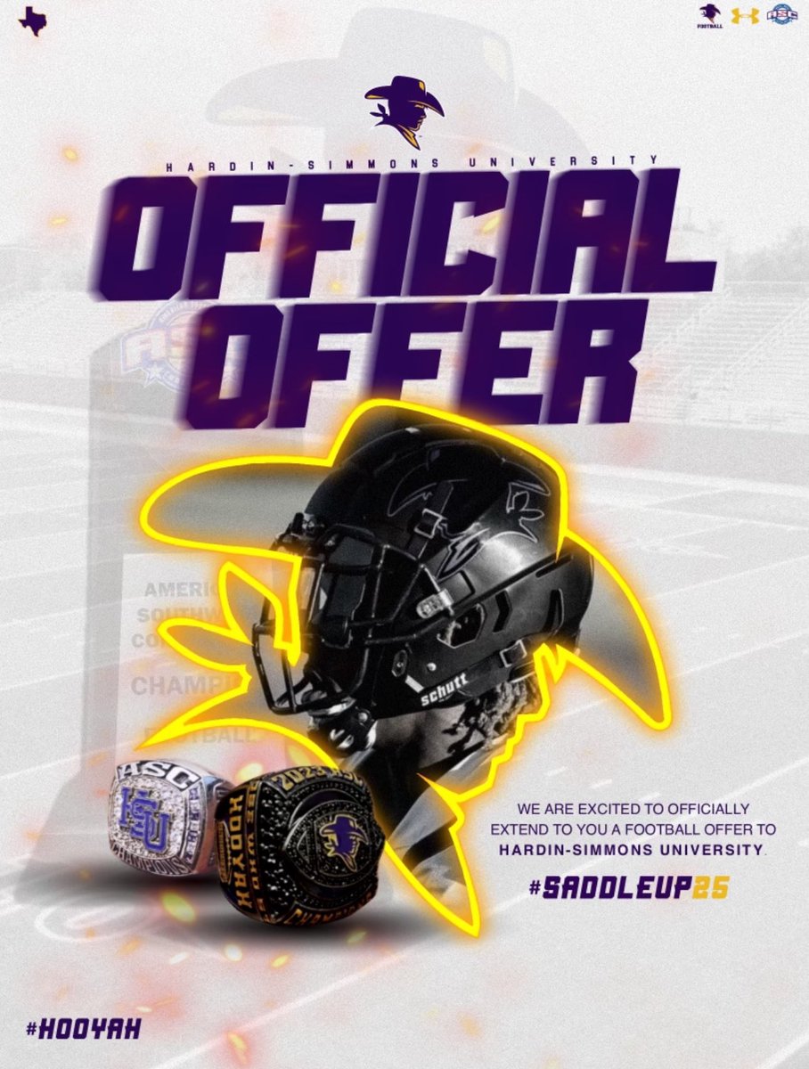 Extremely grateful to say I have received an offer from 
Hardin-Simmons University! #HOOYAH 
<a href="/MattMitchellHSU/">Matt Mitchell</a> <a href="/CoachDL_Niles/">Thomas Niles</a> <a href="/HSUCowboys/">Hardin-Simmons Cowboy Football</a> <a href="/CoachDonnyHOU/">Riley Donovan</a> <a href="/dbranscom/">David Branscom</a> <a href="/ToddDodgeFBcamp/">Todd Dodge</a> <a href="/coach_kiefer/">Cole Kiefer</a> <a href="/CoachPels/">Greg Pels</a> <a href="/BSublet/">BSUB</a> <a href="/twftraining/">Brandon Tucker / Trenchwarfare</a>