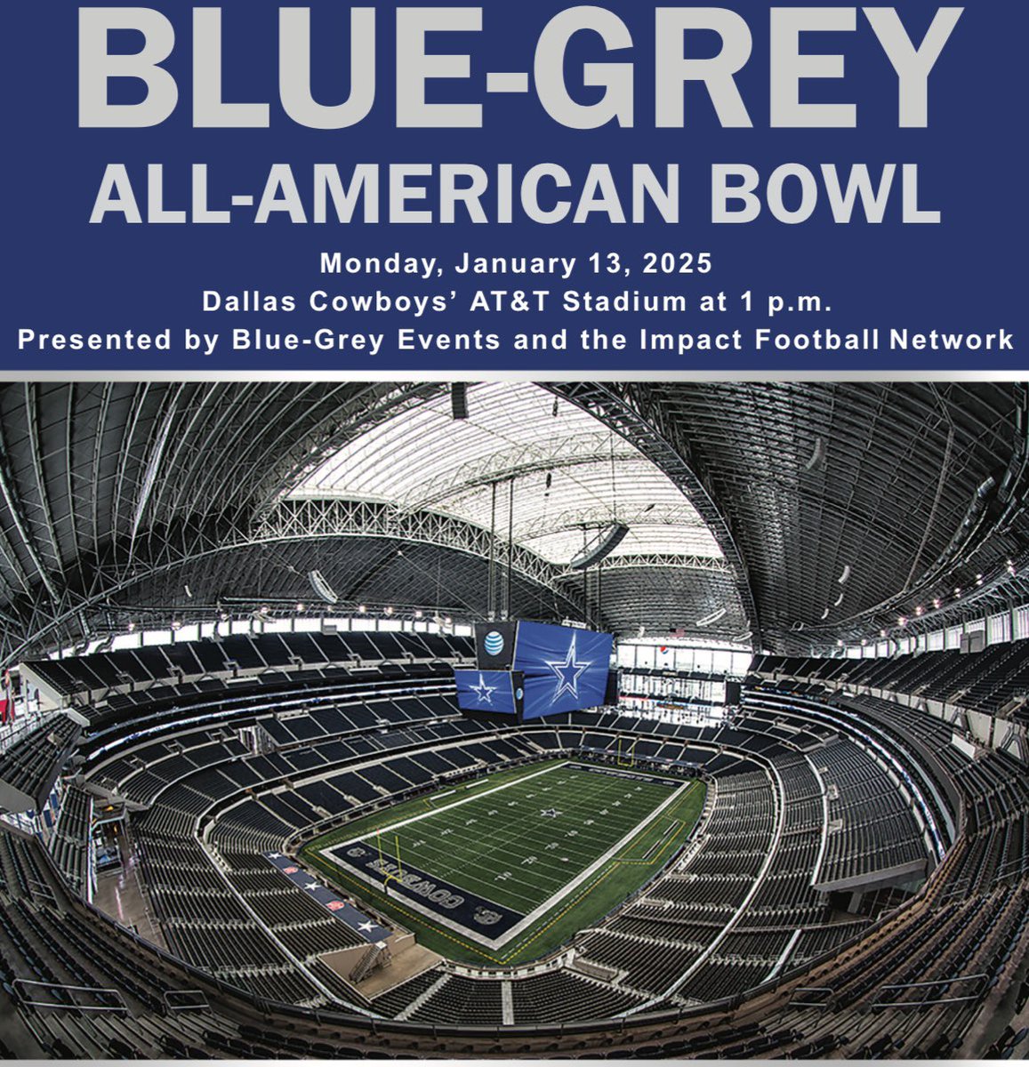 Thank you <a href="/SeanCeglinsky/">Sean Ceglinsky</a> and <a href="/BlueGreyFB/">Blue-Grey All-American Bowl</a> for selecting me to play at AT &amp; T Stadium in the Blue-Grey All-American Bowl.