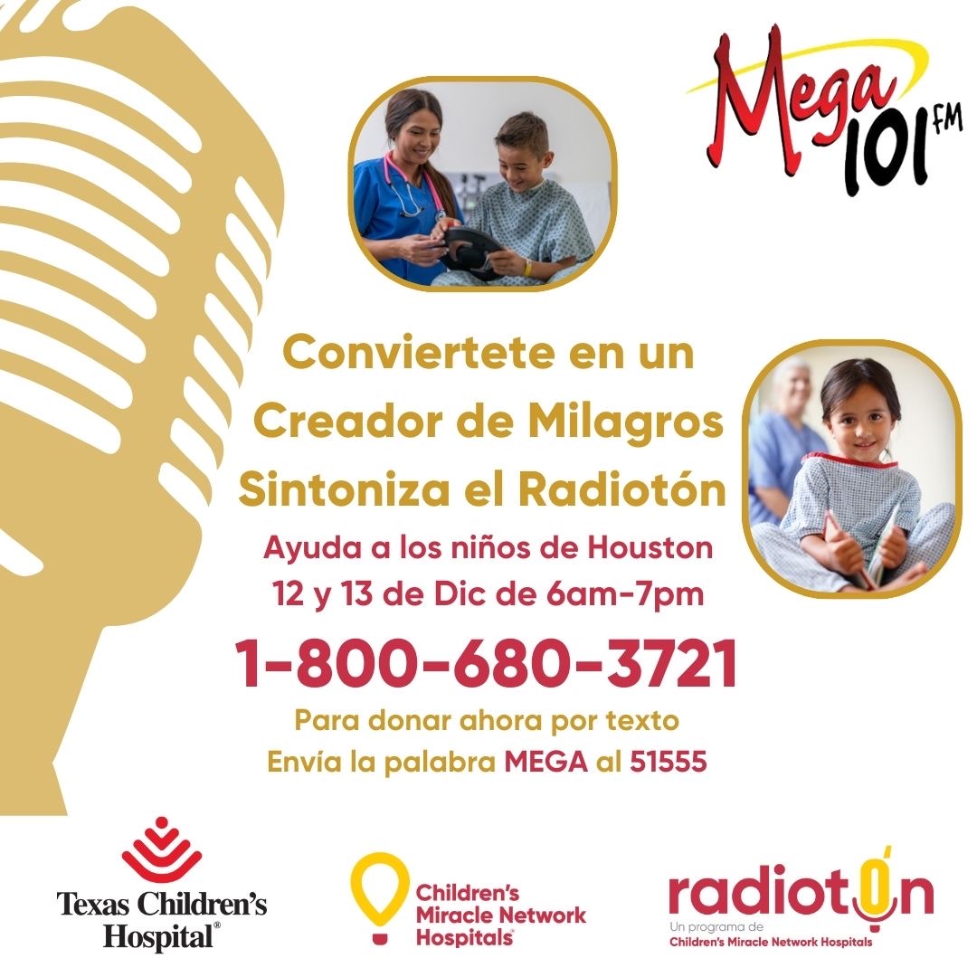 ¡El Radiotón del Texas Childrens y Mega 101 se está llevando a cabo en estos momentos! @texaschildrens
Conviértete en un Creador de Milagros con solo $20 al mes (67 centavos al día) puedes salvar la vida de los niños de Houston.
GRACIAS por tu ayuda ❣️🙏🏼