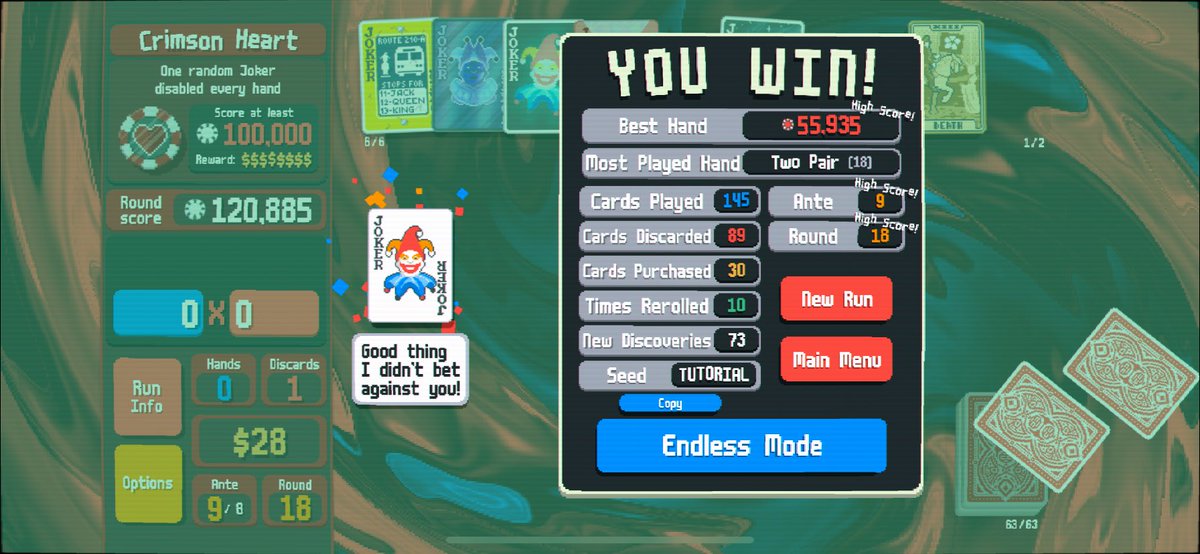 Might be a weird flex, but I’m pretty happy with it :) OK it was not my REAL first run, I had Balatro+ before… but still!