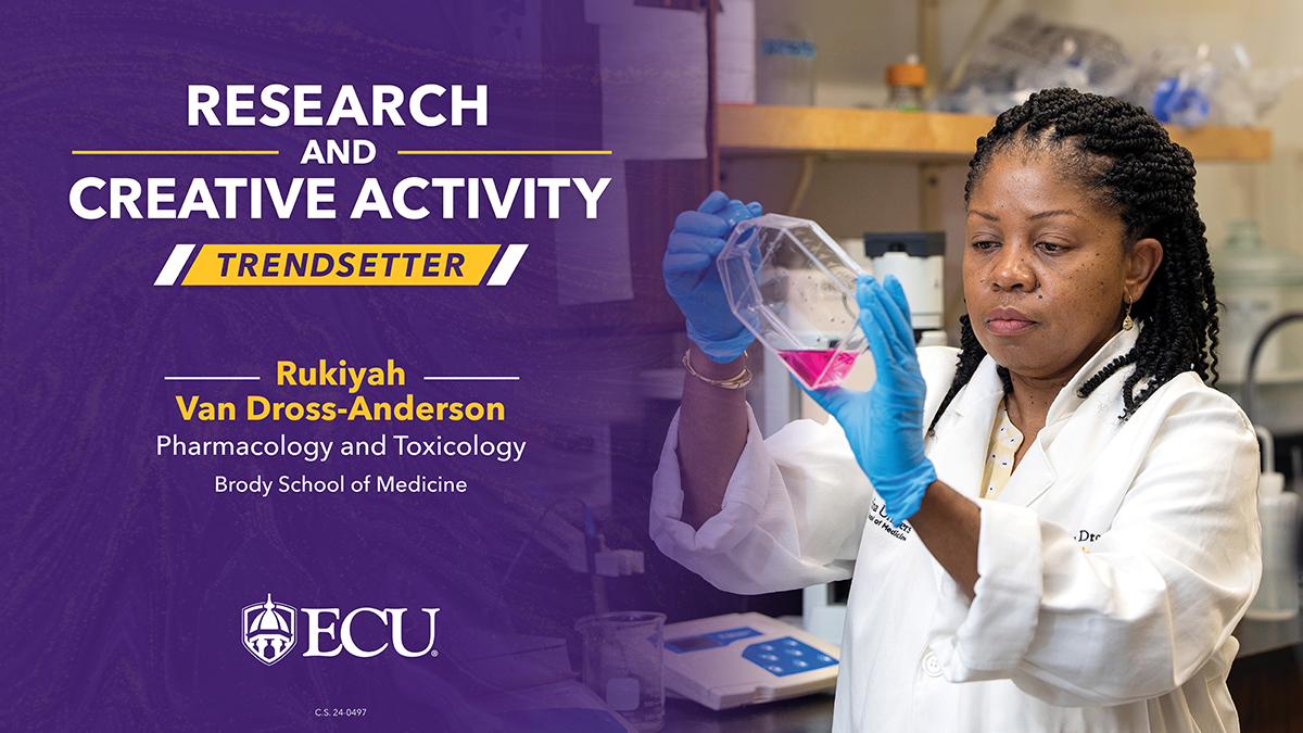 ECU Research (@ecuresearch) on Twitter photo "My research is being transformed into products that will positively impact human health and well-being."
- Rukiyah Van Dross-Anderson, associate professor of pharmacology and toxicology, <a href="/ECUBrodySOM/">ECU Brody School of Medicine</a>
go.ecu.edu/trendsetters "My research is being transformed into products that will positively impact human health and well-being."
- Rukiyah Van Dross-Anderson, associate professor of pharmacology and toxicology, <a href="/ECUBrodySOM/">ECU Brody School of Medicine</a>
go.ecu.edu/trendsetters