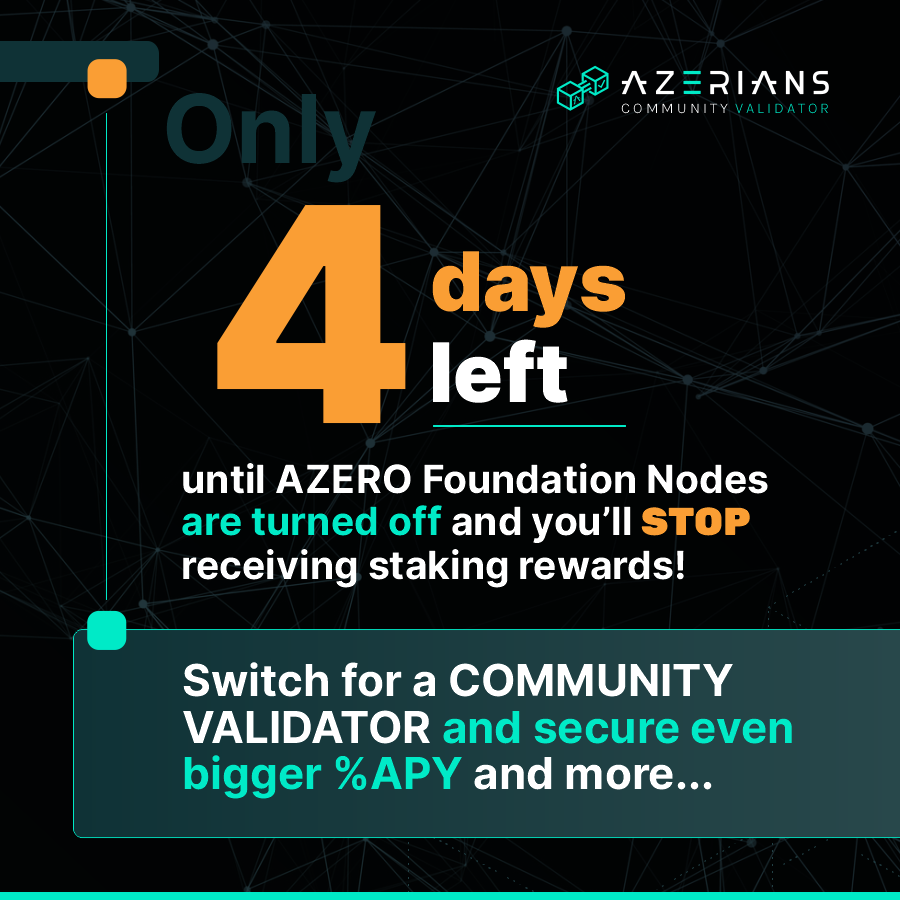 🚨 ATTENTION $AZERO AZF NOMINATORS 🚨
⏳ Only 4 days left until the big changes take effect on the <a href="/Aleph__Zero/">Aleph Zero</a> network! Starting December 16th, staking with Foundation Nodes will yield 0% APY—meaning no more $AZERO rewards! 😱

This marks a crucial step toward network