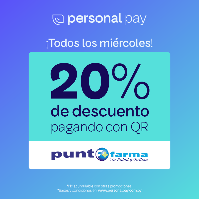 Todos los miércoles comprando con QR de Personal Pay ahorrás un 20% en tus compras 🙌🏼💸 #PersonalPayPy