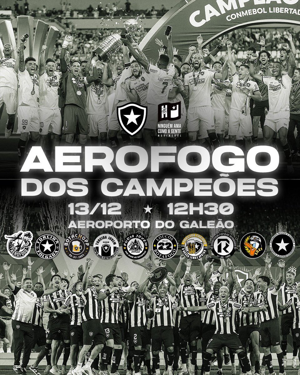 FuriaOficial01's tweet photo. ✈️ *AEROFOGO CAMPEÃO* ✈️

📍Aeroporto Galeão 

🗓️ *Data: 13/12*
🕰️ *Horário: 12:30* 

Vamos recepcionar os campeões da América e campeões do Brasil. 

Nossos heróis merecem total reconhecimento e gratidão nesse momento. 

*Vamos em peso fazer essa festa*🔥 https://t.co/sx0M0VbyNC