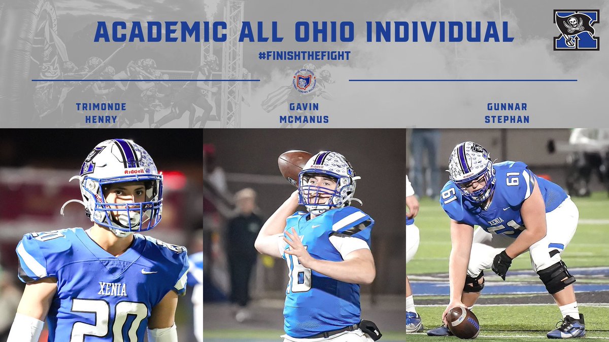 xeniabucsfb's tweet photo. Congratulations to @TrimondeHenry_ @gavinmcmanus_16 &amp; @Gunnar_61 on being selected @ohsfca Academic All Ohio Individuals. This group showed what hard work on and off the field can do! #FinishTheFight @XeniaAthletics https://t.co/SjZHEboz8a