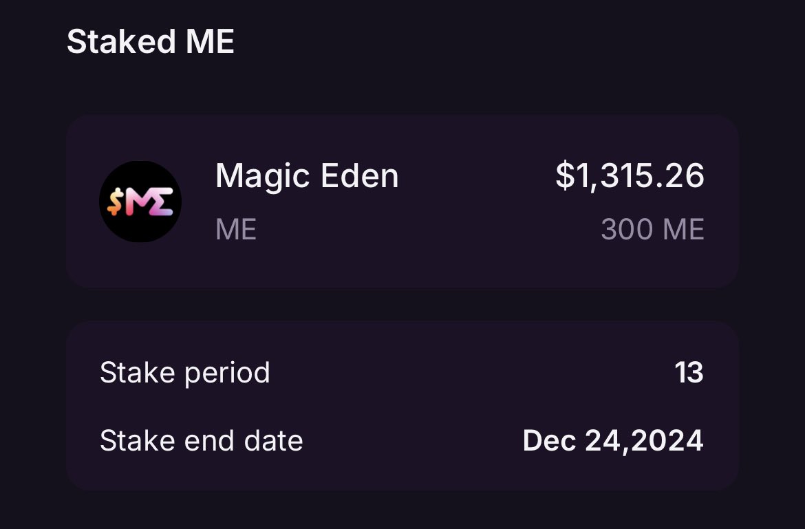 LasseUtke's tweet photo. Been hiding from the Crypto/NFT world for a long time - but the $ME airdrop got me out of my hiding spot 👀 Feeling blessed!

Sold half and staking most of the rest, hoping I’m doing it right!

Here’s some screenshots of my staking plan - also have 85 $ME staked for 4 years🙏🏻 https://t.co/4G4u7X3EBH