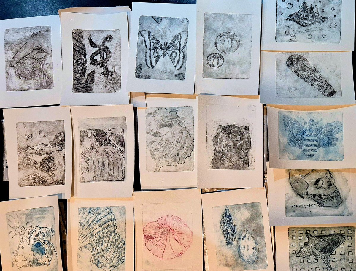 ArtWhitmore's tweet photo. Our GCSE Art students were so productive on their last lesson before Assessment Week. Look at these fabulous etched prints. You are so creative and talented. Da iawn Year 10! https://t.co/QR30GKUHm6