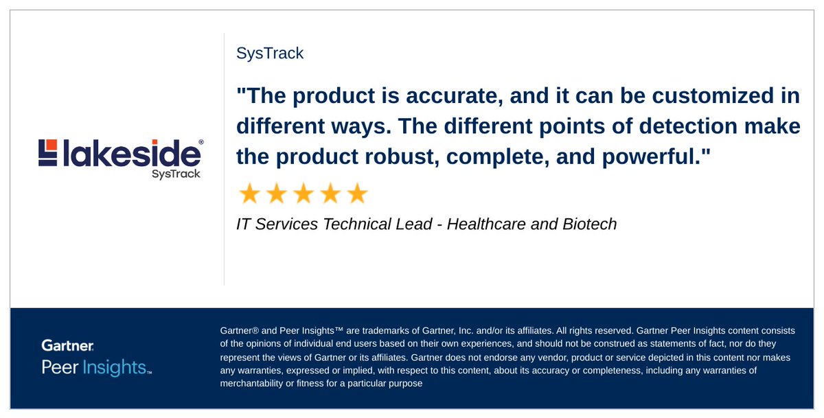 lakesidesoft's tweet photo. What are three words you'd use to describe #SysTrack? A recent customer review said it's, "robust, complete, and powerful". Find out how your enterprise can benefit from our robust services, complete data, and powerful AI-driven DEX platform here 👉 👉  https://t.co/7cn7Dfqdva https://t.co/U4MAcWnJza