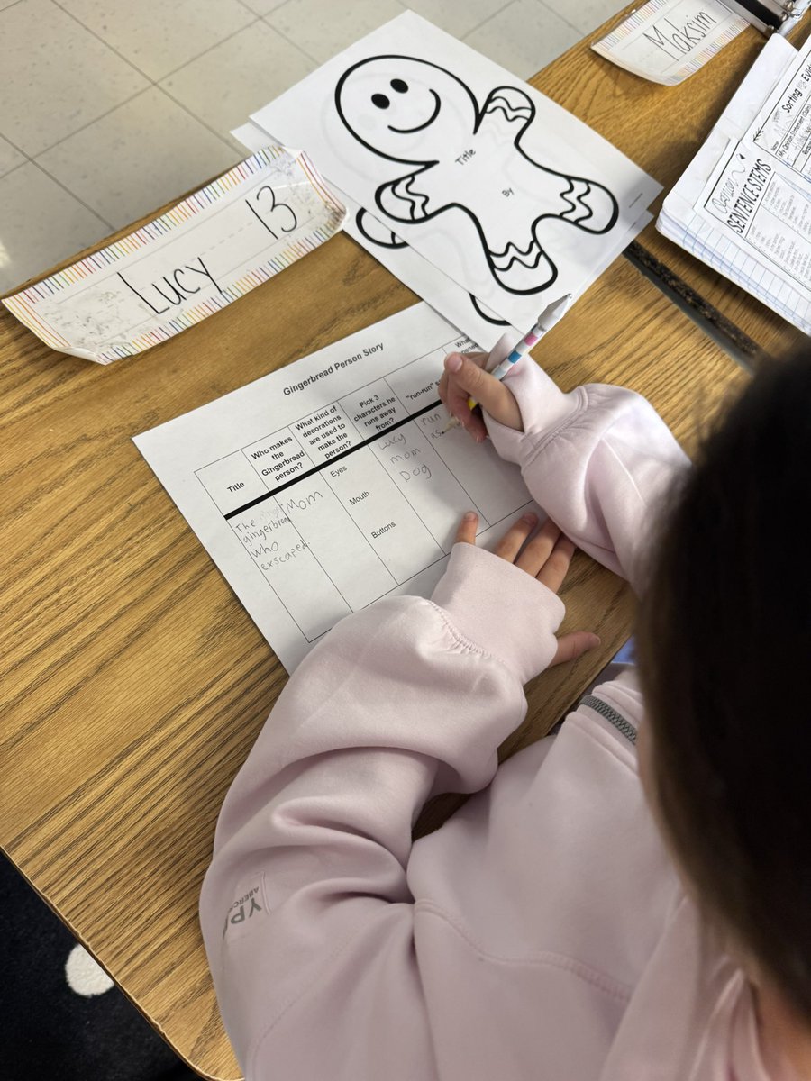 s_glinski's tweet photo. It was gingerbread day in room 112! Kiddos came up with 60 words using the letters from the word gingerbread, wrote their own gingerbread stories and learned about the history of the gingerbread! We had such a fun day! #proud2bmillstone @Millstone_Dist https://t.co/HZKidwCjzj