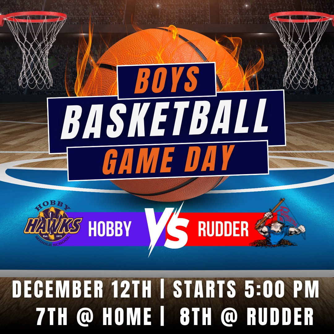 Its game day for our Hobby Hawks as they take on the Rudder Rangers! Games begin at 5:00 pm, with 7th at home and 8th at Rudder. #Positivepurplepower #GameDay <a href="/HobbyBoysATH/">Hobby Boys Athletics</a>