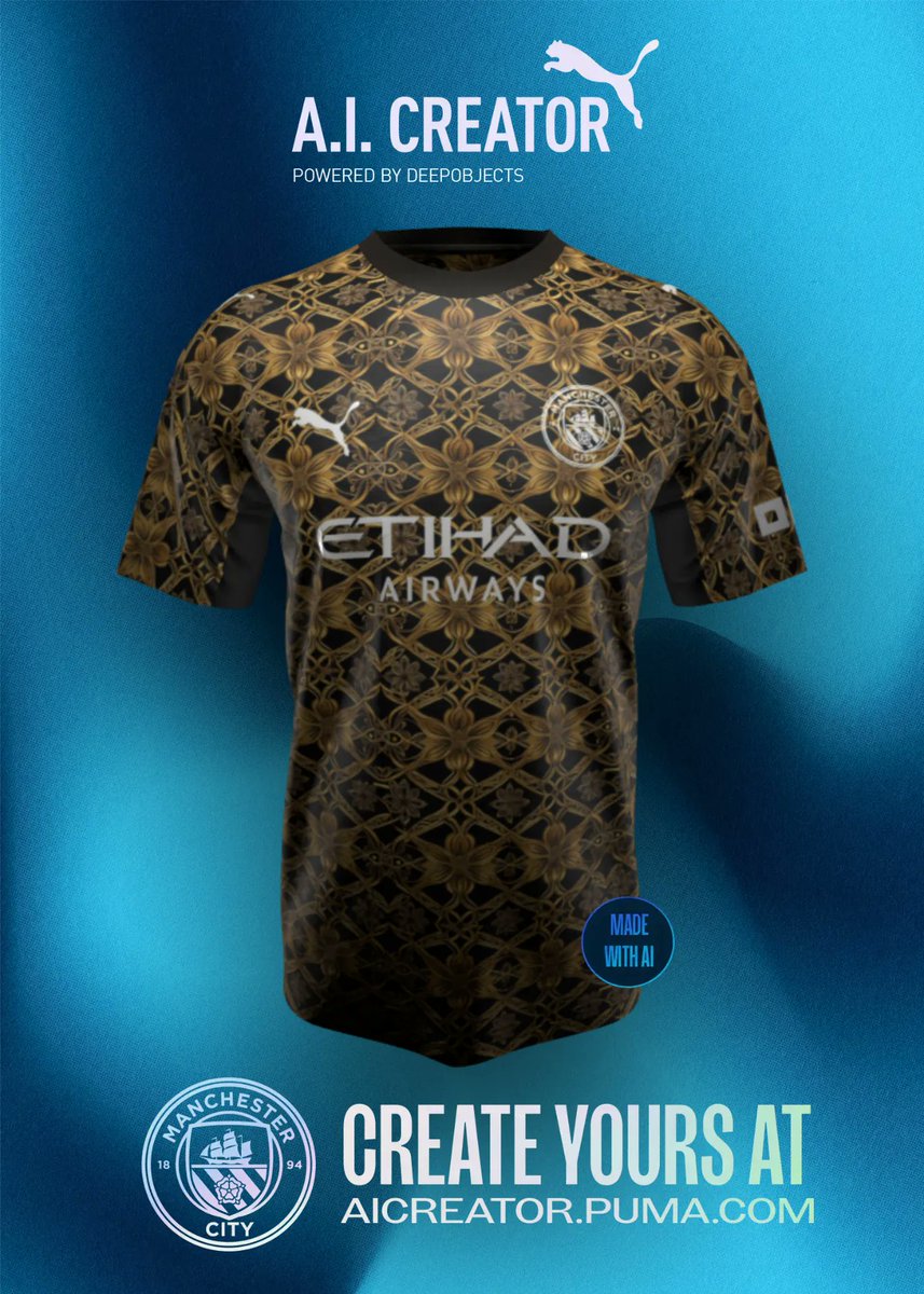 GreggHall12's tweet photo. Having fun with the new @ManCity Kit AI design tool from @DeepObjects. Winning kit design will become the actual Man City 3rd Kit for 2026/27 season! 🔥⚽️
Extra entries for holding a DeepObjects studio pass (also gives you access to all future collections)
#DEEPOBJECTS #AICREATOR https://t.co/KQFbxCDK1A