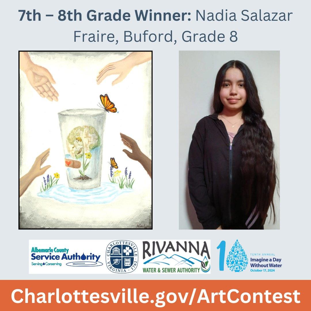 Charlottesville City Schools (@cvilleschools) on Twitter photo Congratulations to the two Cville Schools students named winners of the Charlottesville "Imagine a Day without Water" art competition! Nadia Salazar Fraire of <a href="/Buford_Middle/">Buford Middle School</a> was the 7th-8th grade winner, and <a href="/JohnsonSchoolVA/">Johnson School VA</a> 1st grader Ezra Bahr won for "Best Photography." Congratulations to the two Cville Schools students named winners of the Charlottesville "Imagine a Day without Water" art competition! Nadia Salazar Fraire of <a href="/Buford_Middle/">Buford Middle School</a> was the 7th-8th grade winner, and <a href="/JohnsonSchoolVA/">Johnson School VA</a> 1st grader Ezra Bahr won for "Best Photography."