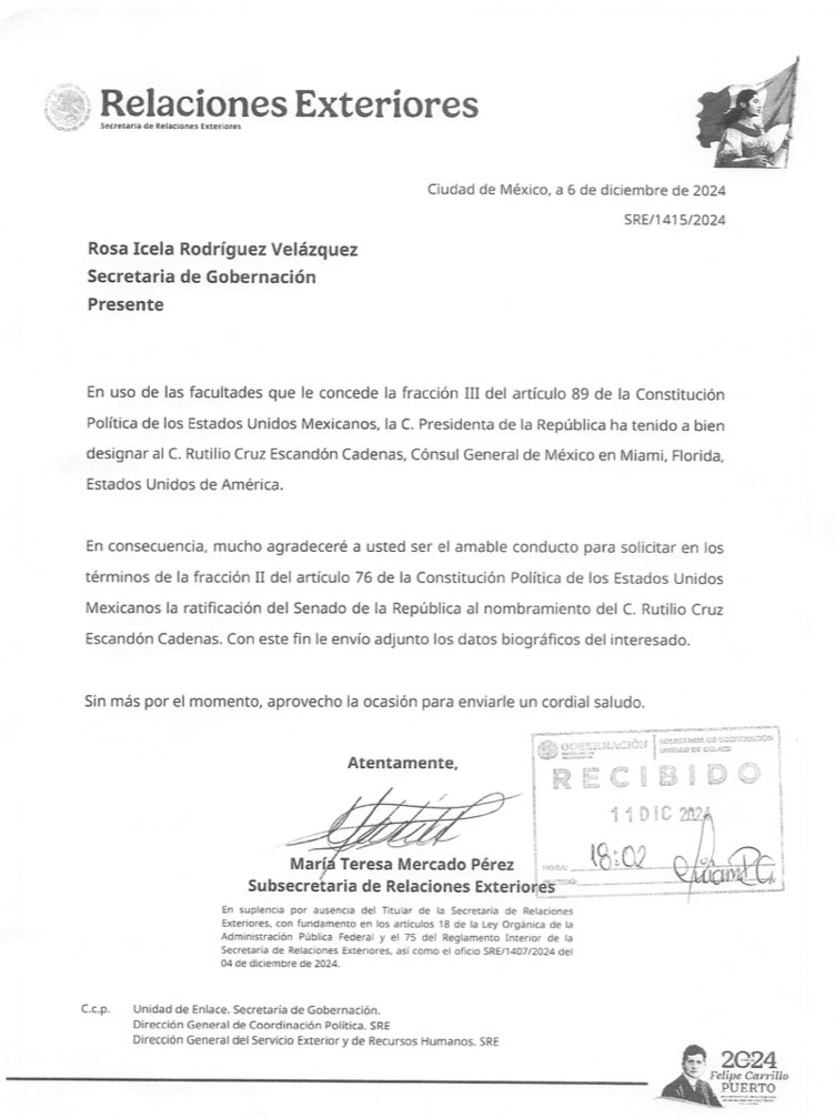 Mientras los verdaderos diplomáticos en los consulados viven entre carencias y abusos, <a href="/Claudiashein/">Claudia Sheinbaum Pardo</a> propone al exgobernador de Chiapas, <a href="/RutilioEscandon/">Rutilio Escandón</a> como cónsul en Miami. 
De enero a octubre 2024, Chiapas tuvo 11,066 delitos del fuero común.
Ojo👇🏼
ejecentral.com.mx/nuestro-eje/co…