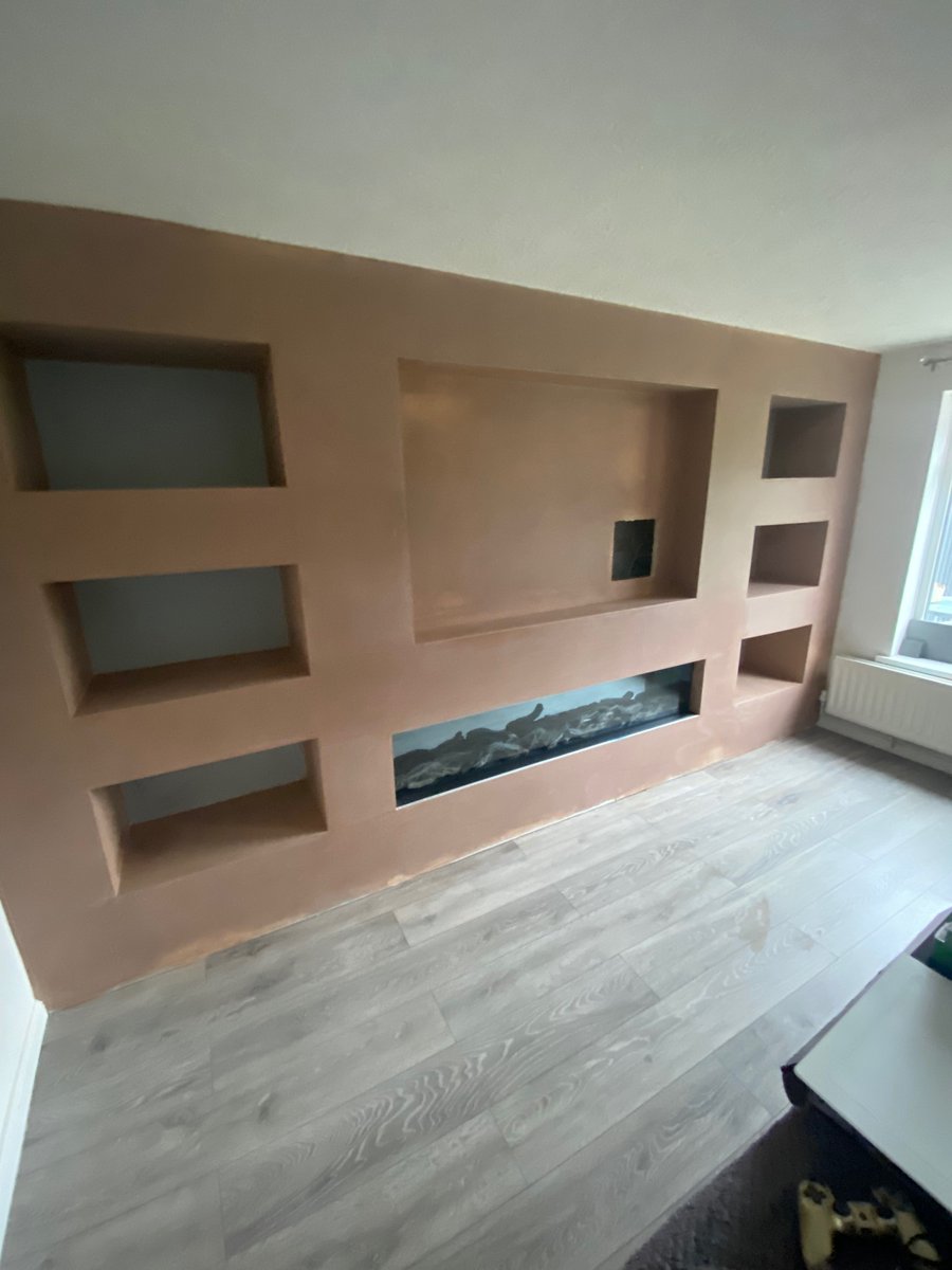 Media wall beaded scrimmed &amp; skimmed in Newport