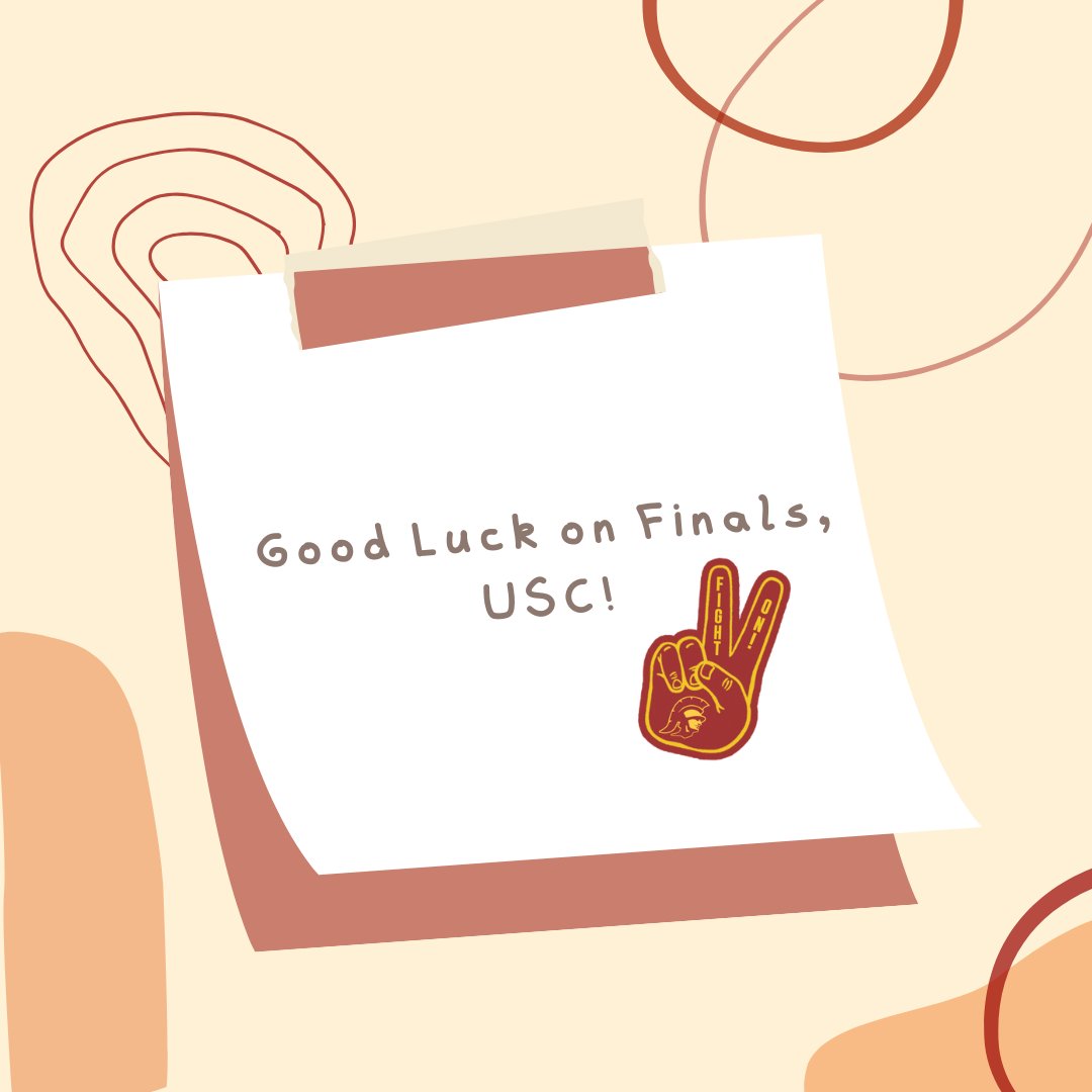 USCNIIN's tweet photo. The finish line is in sight. To the entire USC community: good luck on final exams! Take a deep breath, stay organized &amp; give it your best. Wishing you all success and focus as you wrap up the semester. You’ve got this, Trojans! 💪#USC #FinalsWeek #GoodLuck #Trojans #StudyStrong https://t.co/UULNZIJ258